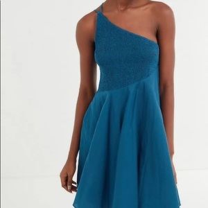 UO Dahlia Asymmetrical Smocked Mini Dress